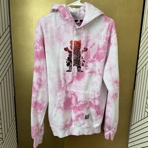 Grizzly Griptape Womens Small Pink Rose Bear Design Tie Dye Hoodie Long Sleeve